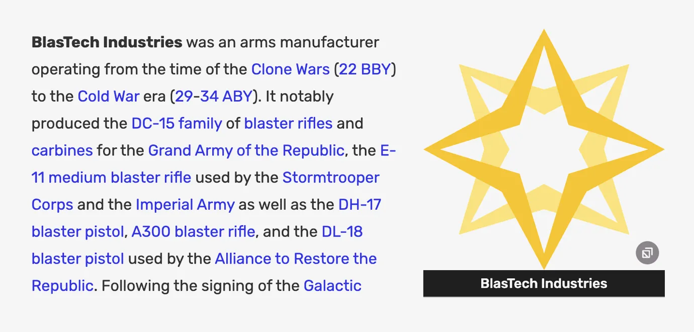 BlasTech Industries reference still