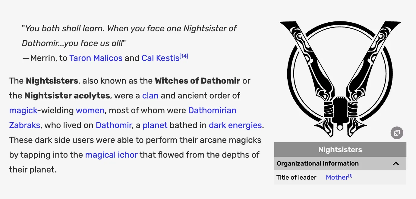 Nightsisters reference still