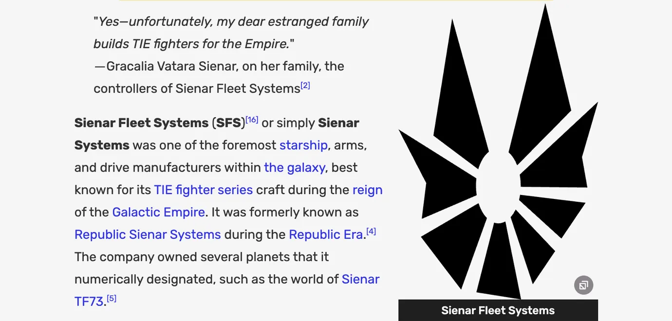 Sienar Fleet Systems reference still