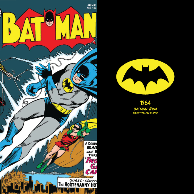 Batman's iconic yellow ellipse bat-symbol from the 1960s era