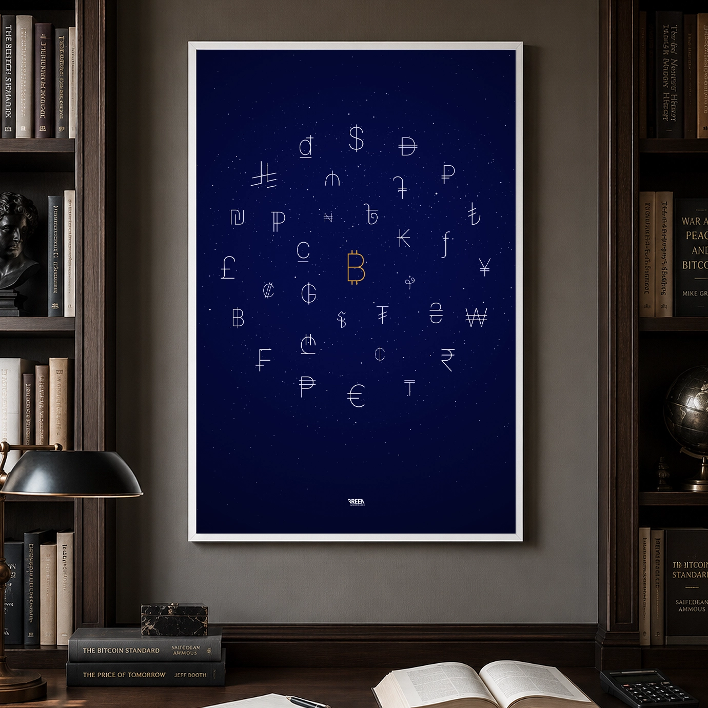 Bitcoin Currency Symbols Poster — typographic bitcoin wall art