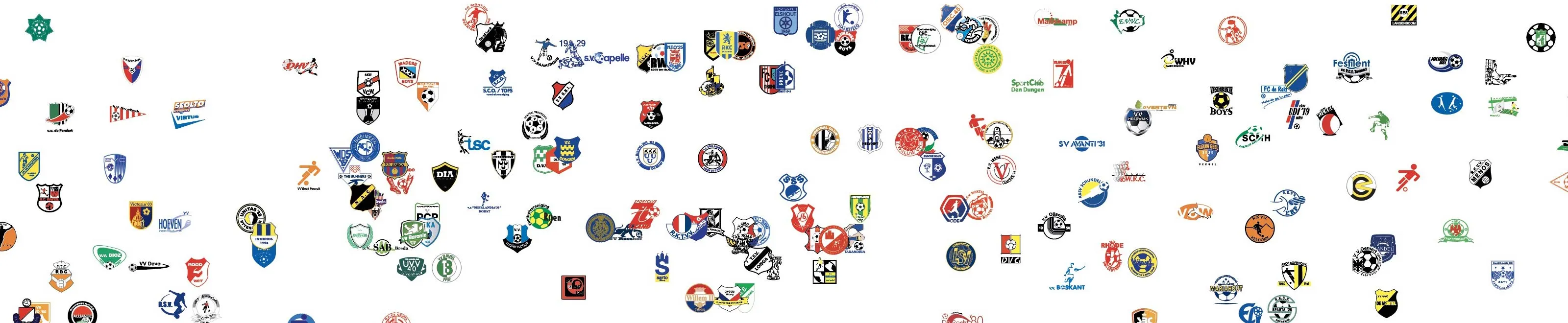 Detail van Nederlandse voetbalclubs poster met clubs uit Brabant zoals NAC, Willem II en RKC—Eredivisie en amateurvoetbal